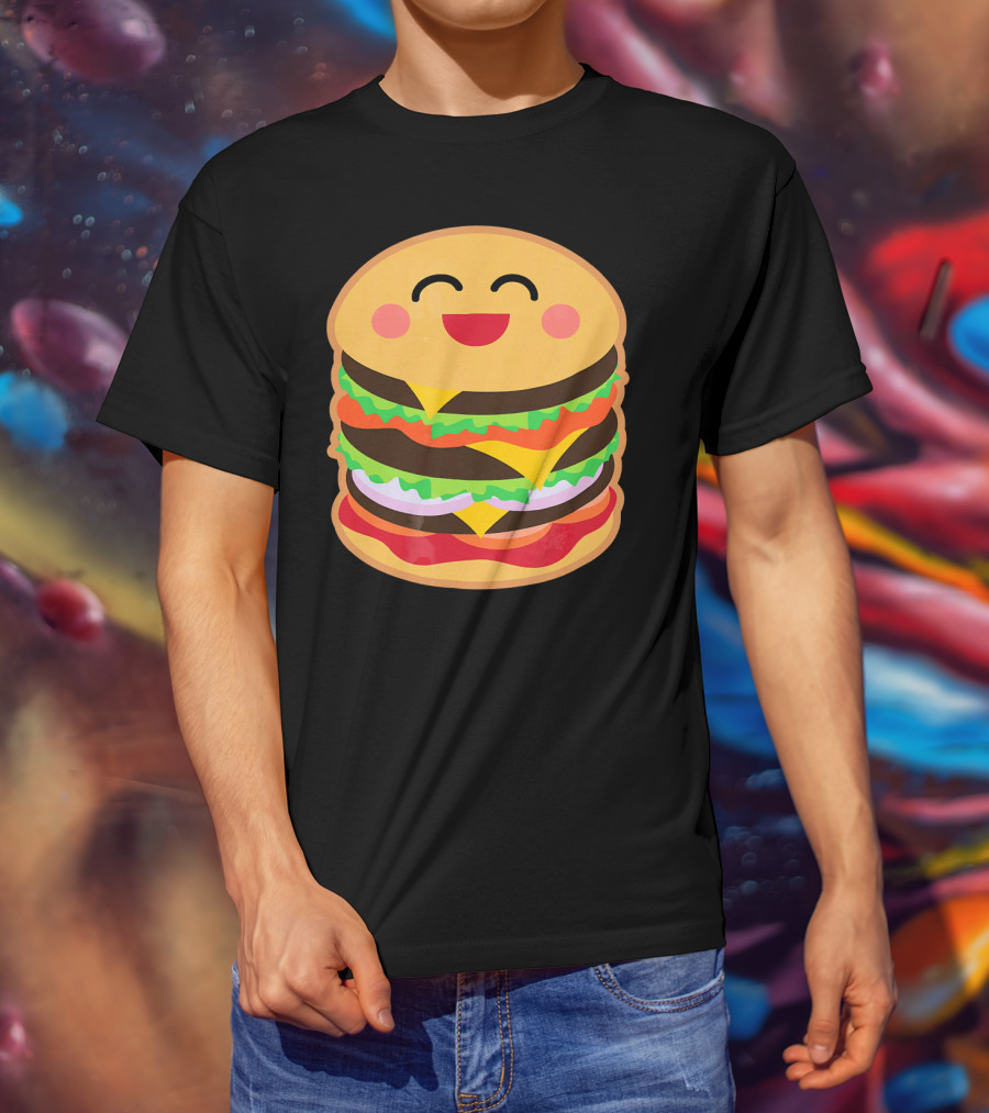 Smiling Happy Hamburger Emoji Stack T-Shirt