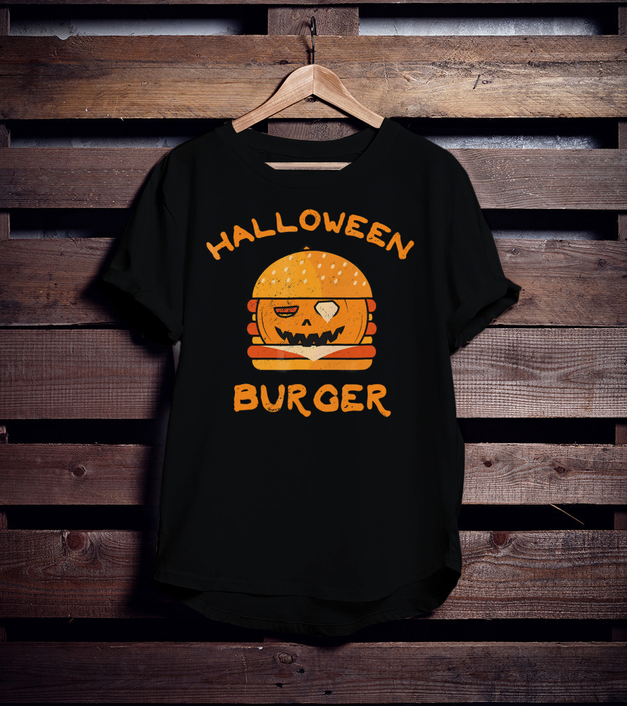 Halloween Pumpkin Burger Jack-O'-Lantern Face T-Shirt