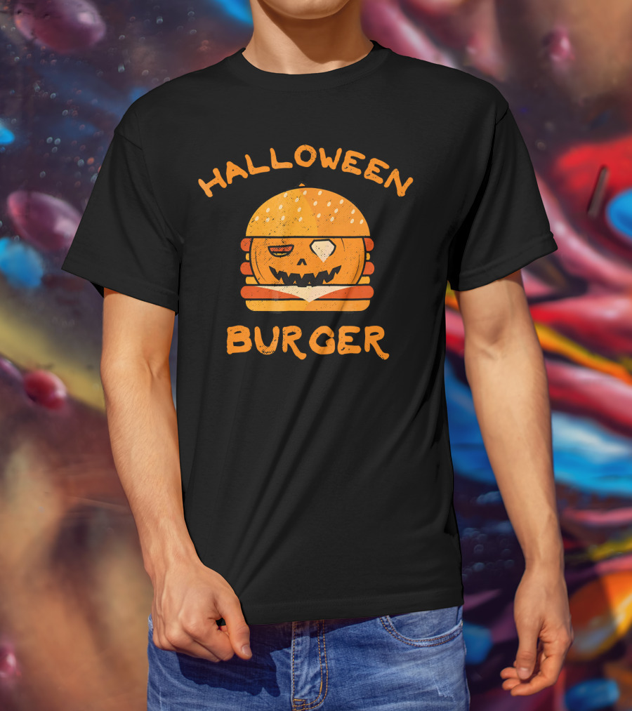 Halloween Pumpkin Burger Jack-O'-Lantern Face T-Shirt