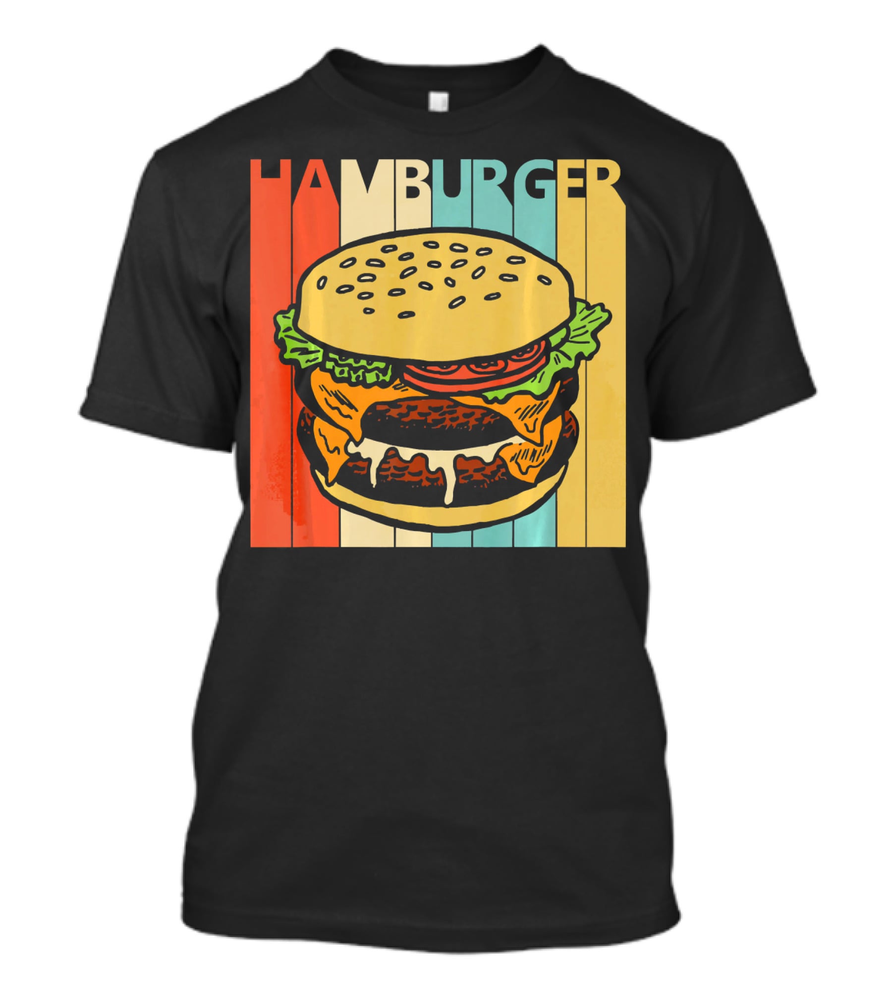 Vintage Retro Hamburger Rainbow Stripe Background T-Shirt