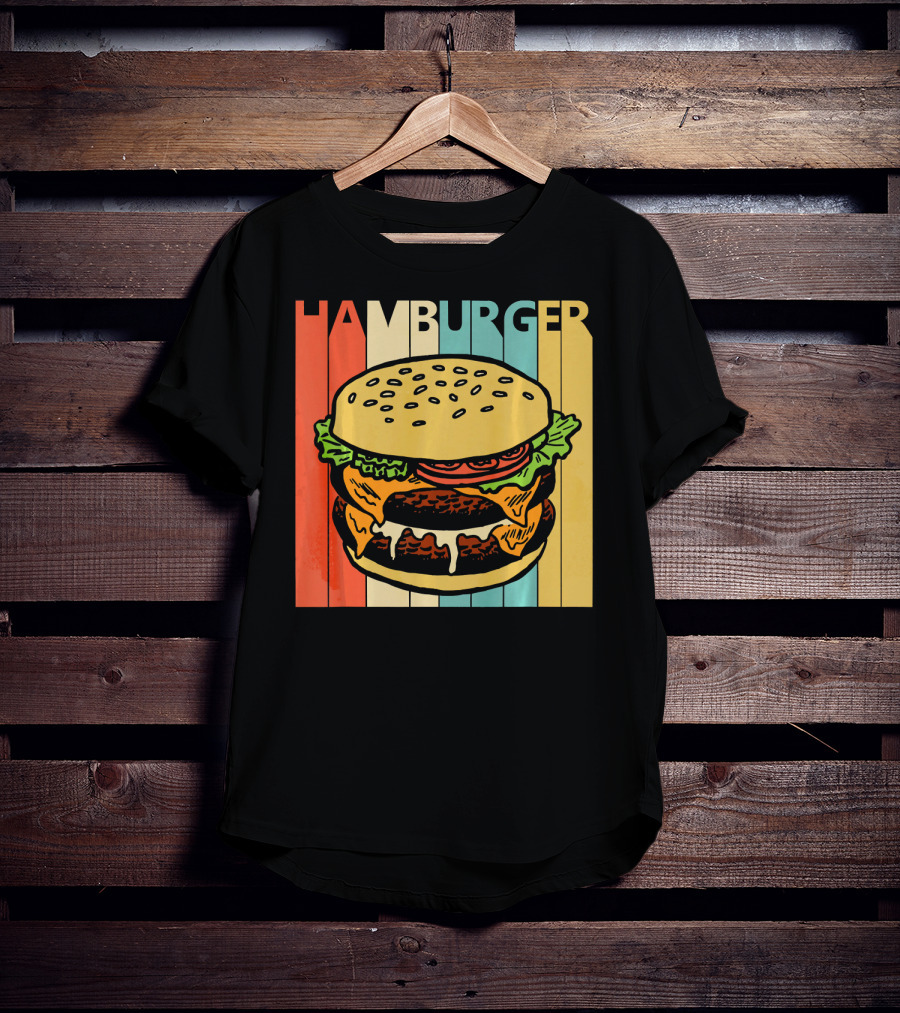 Vintage Retro Hamburger Rainbow Stripe Background T-Shirt