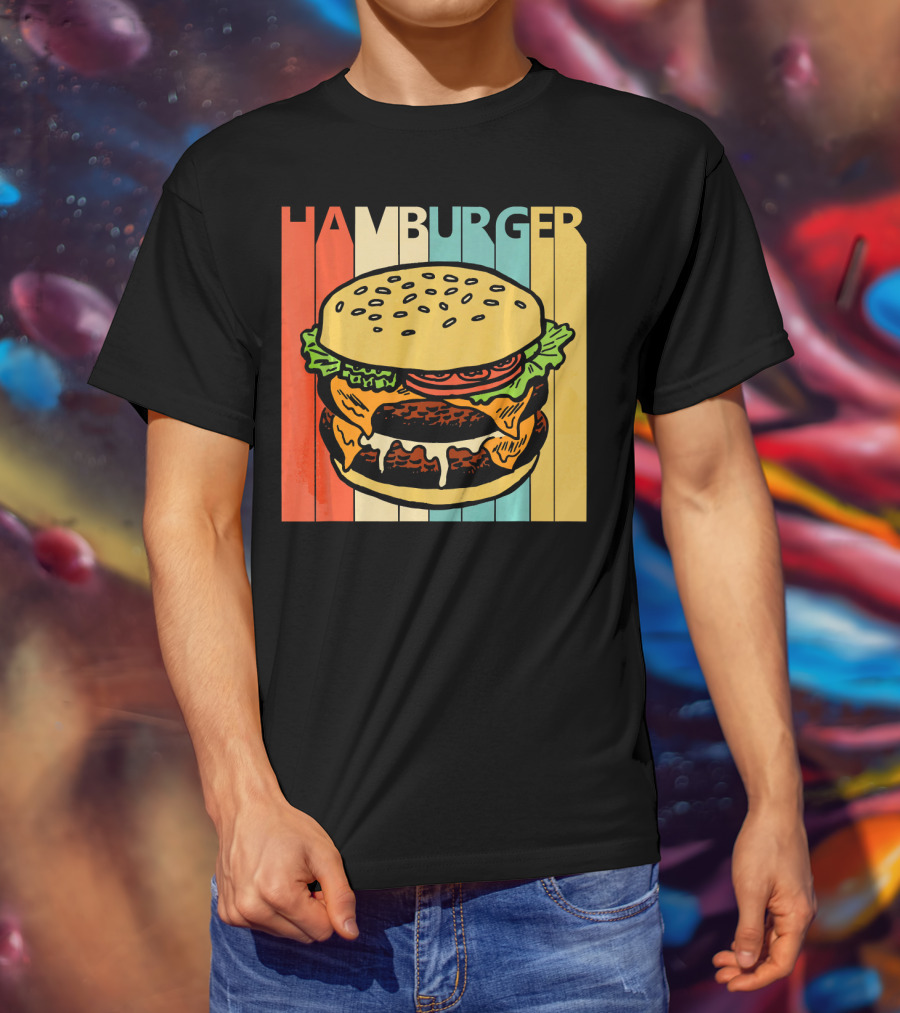 Vintage Retro Hamburger Rainbow Stripe Background T-Shirt