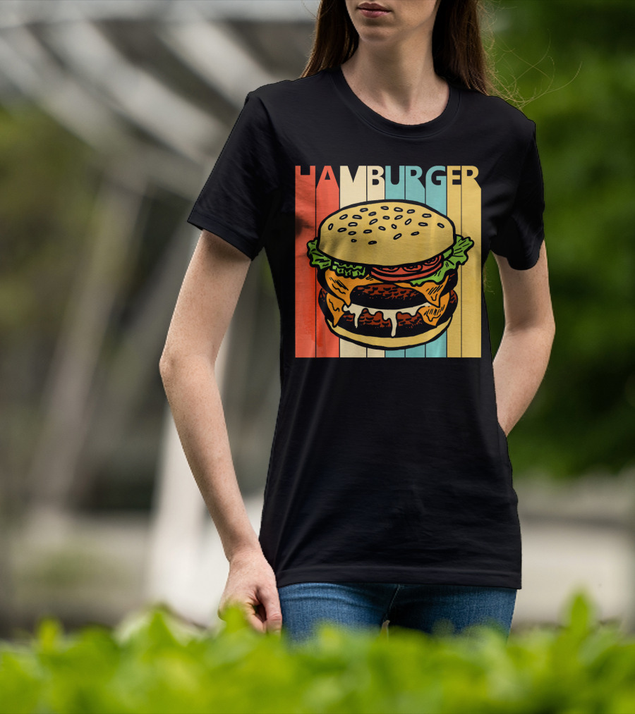Vintage Retro Hamburger Rainbow Stripe Background T-Shirt
