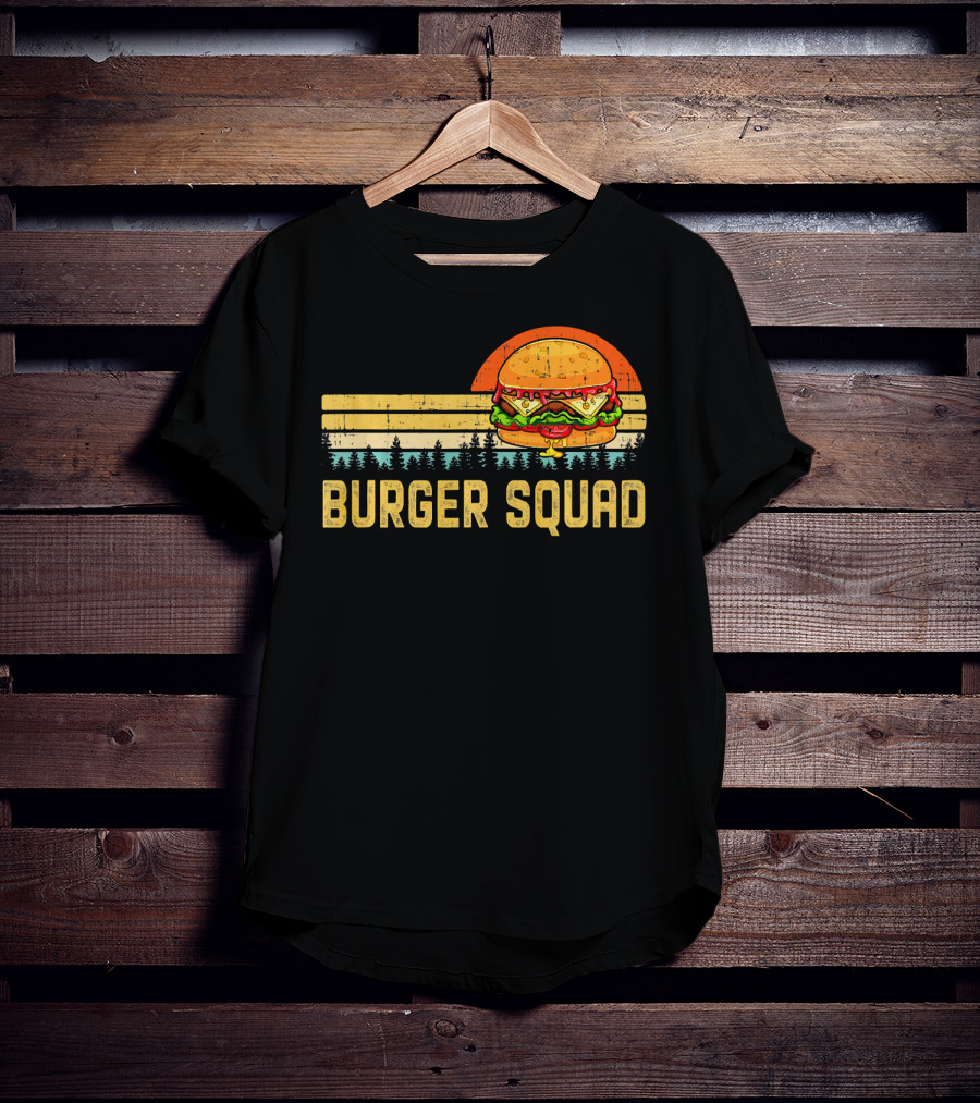 Burger Squad Retro Sunset Cheeseburger Foodie Lover T-Shirt