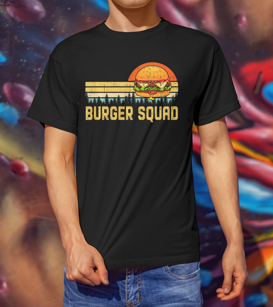 Burger Squad Retro Sunset Cheeseburger Foodie Lover T-Shirt