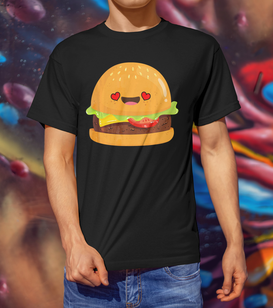 Cheeseburger Love Heart Eyes Emoji Cheese T-Shirt