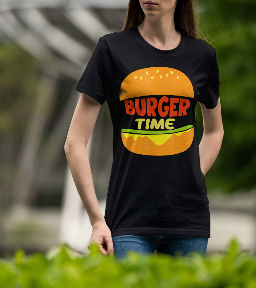 Burger Time Cheeseburger Icon Text T-Shirt