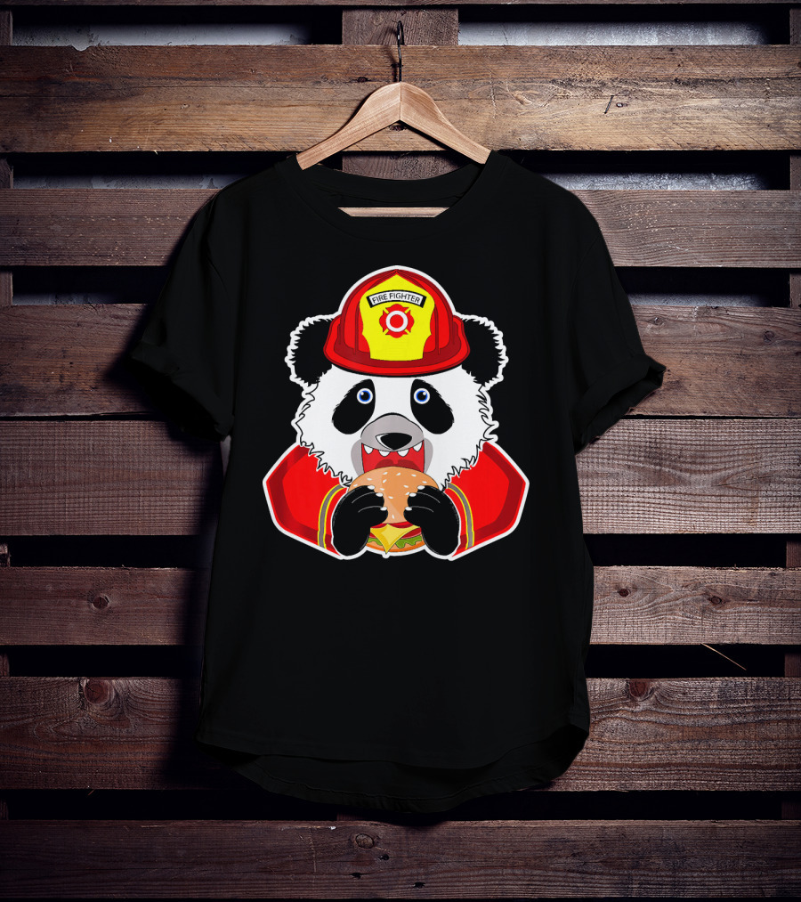 Firefighter Panda Enjoys Burger Delight T-Shirt