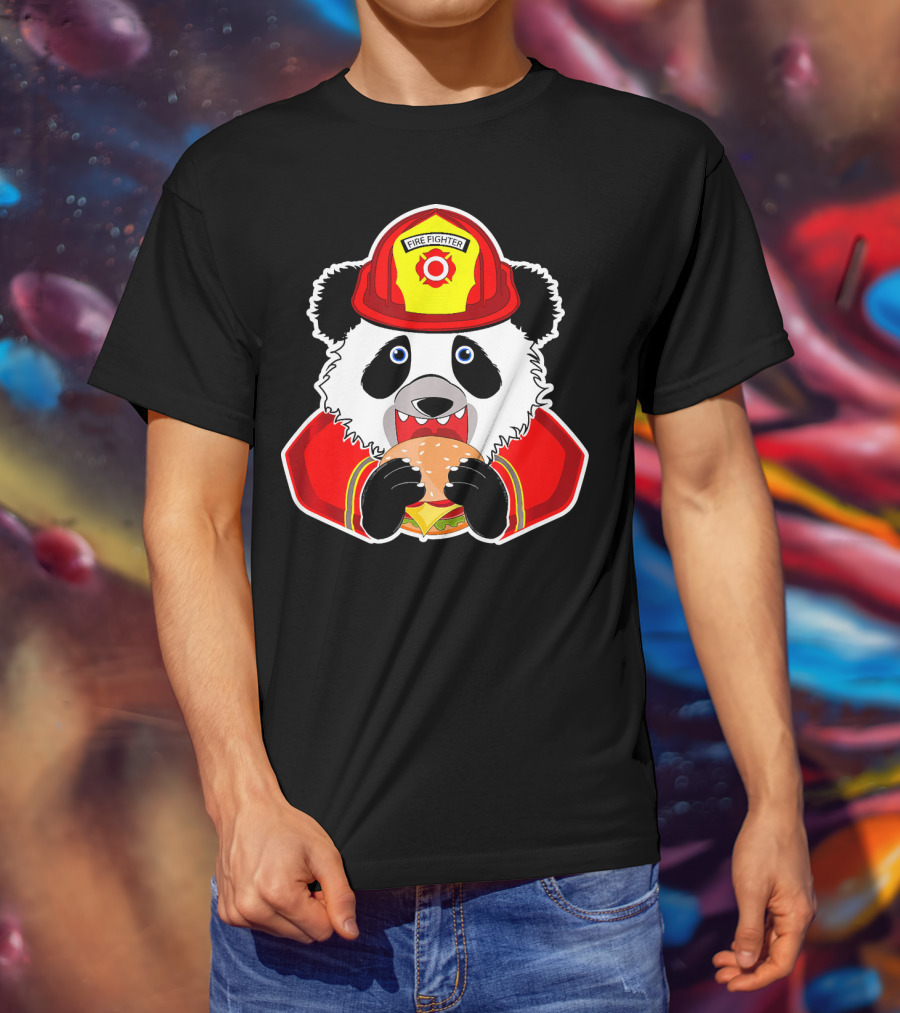 Firefighter Panda Enjoys Burger Delight T-Shirt