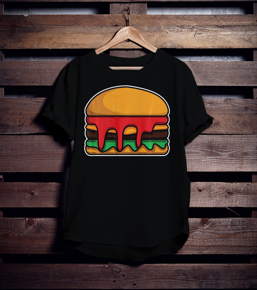 Cool Cute Hamburger Dripping Cheese Ketchup T-Shirt