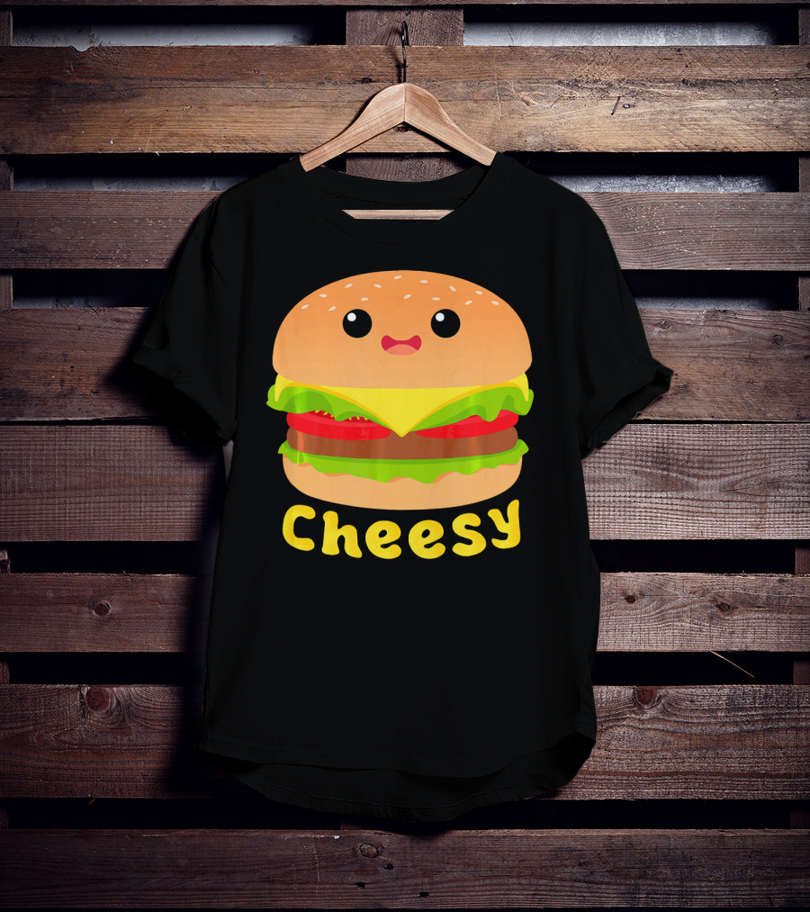 Cheesy Cute Funny Cheese Burger Food Pun Adorable Smiling Burger T-Shirt
