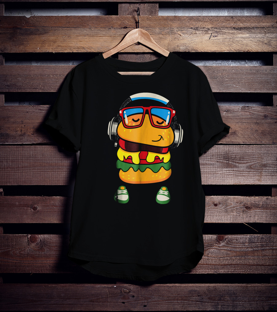 Dancing Hamburger With Headphones And Glasses T-Shirt