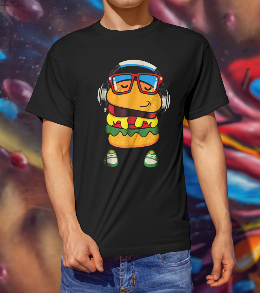 Dancing Hamburger With Headphones And Glasses T-Shirt