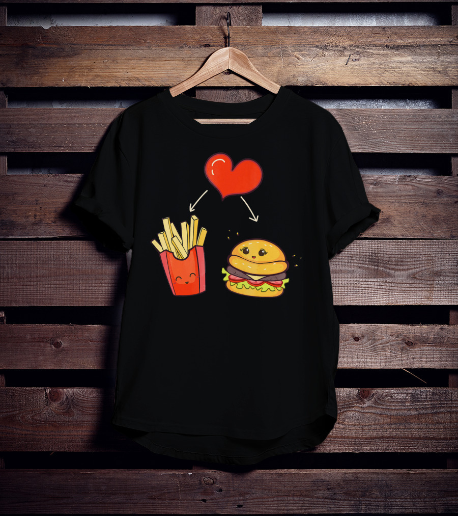Burger Fries Kids Kawaii Heart Cute Food Lovers T-Shirt