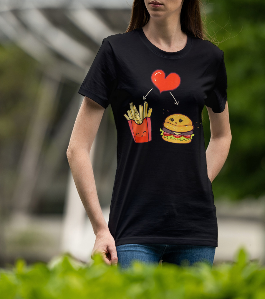 Burger Fries Kids Kawaii Heart Cute Food Lovers T-Shirt