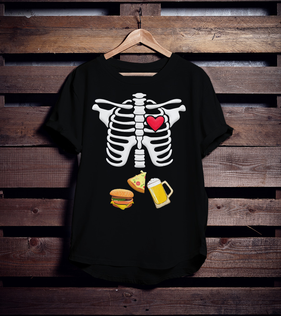 Hamburger Pizza Beer Heart Skeleton Ribs T-Shirt
