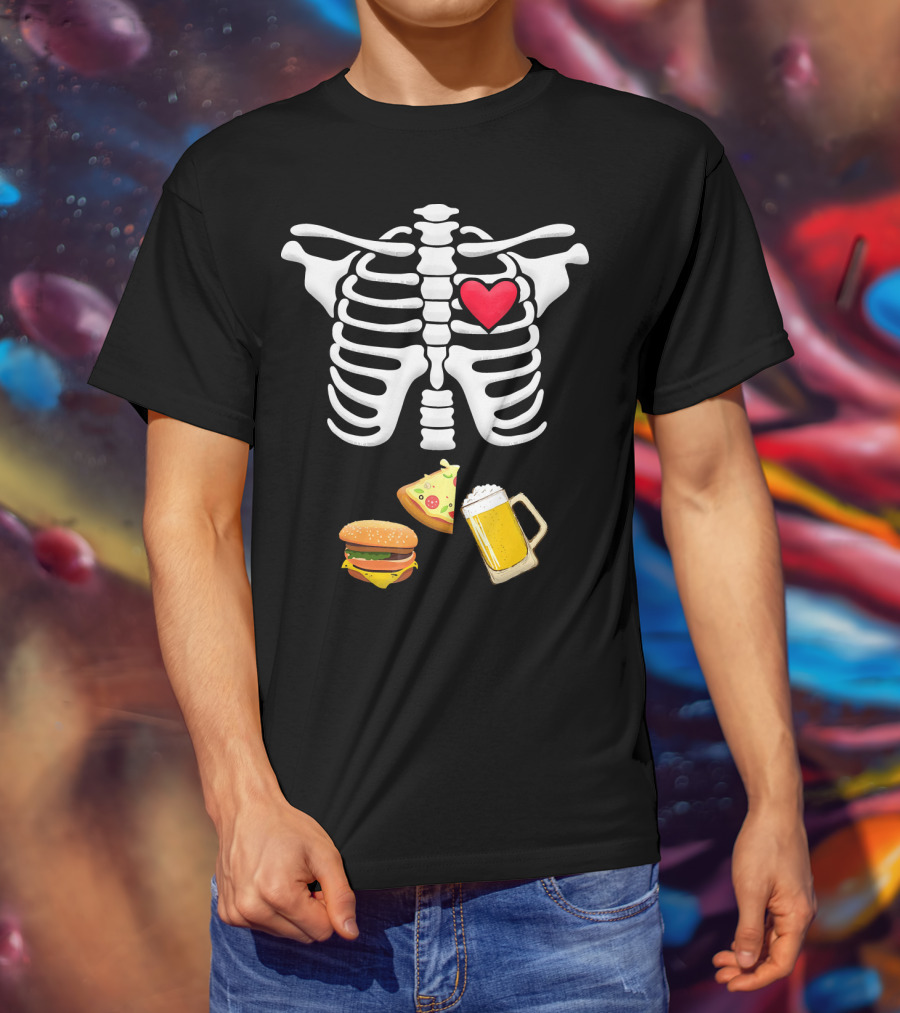 Hamburger Pizza Beer Heart Skeleton Ribs T-Shirt