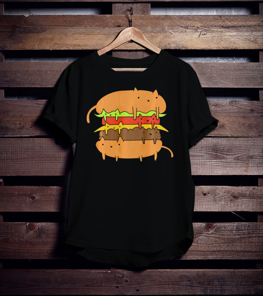 Cute Kawaii Cat Cheese Burger Adorable Layers T-Shirt