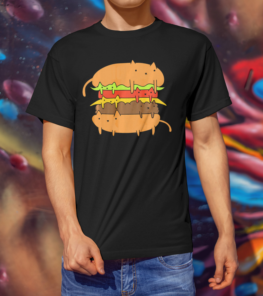 Cute Kawaii Cat Cheese Burger Adorable Layers T-Shirt