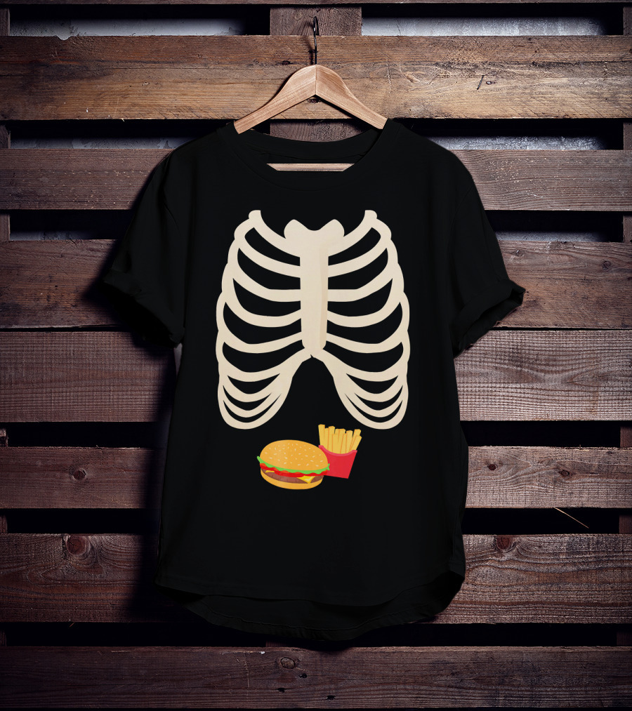 Halloween Skeleton Rib Cage Xray Burger And Fries T-Shirt