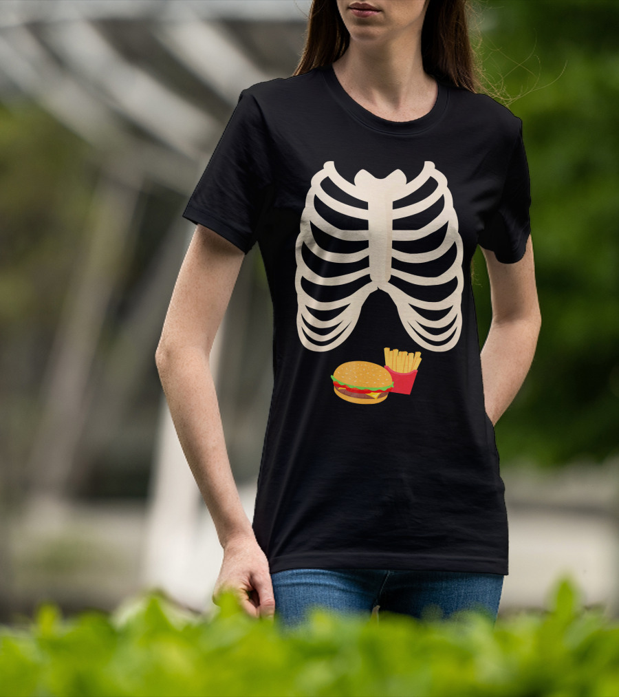Halloween Skeleton Rib Cage Xray Burger And Fries T-Shirt