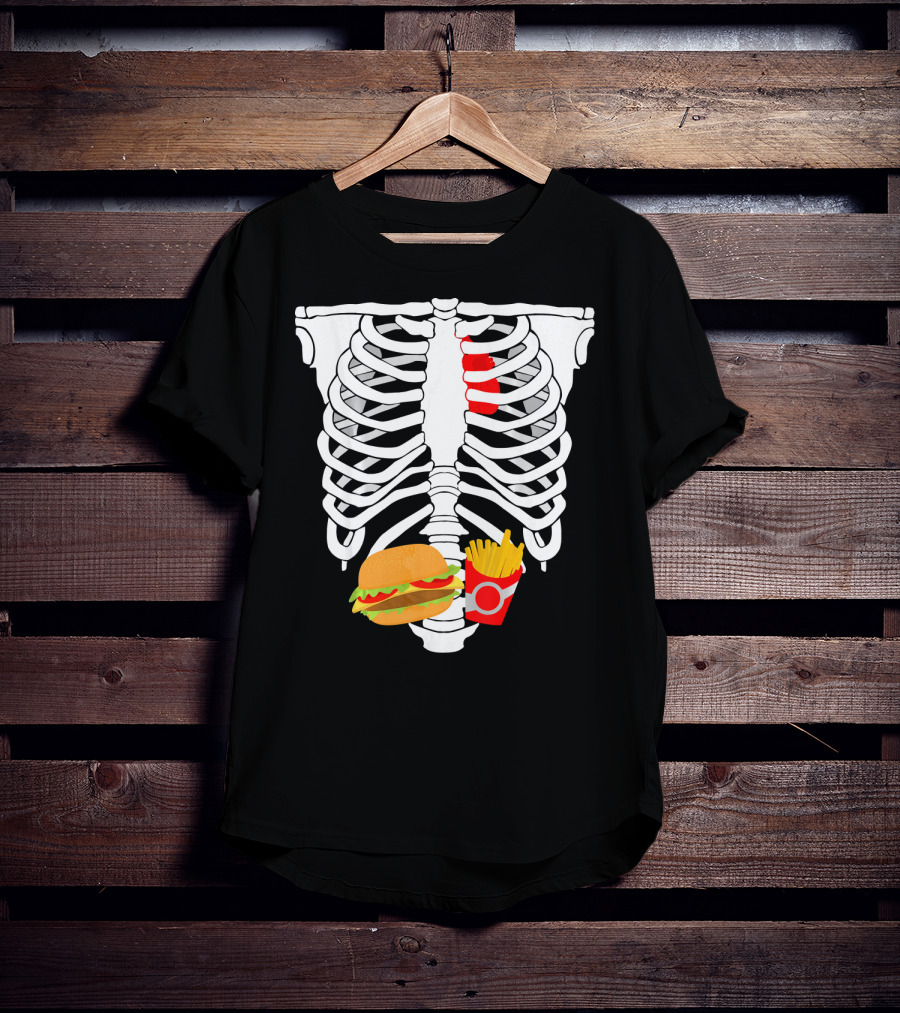 Skeleton Ribcage With Burger And Fries T-Shirt