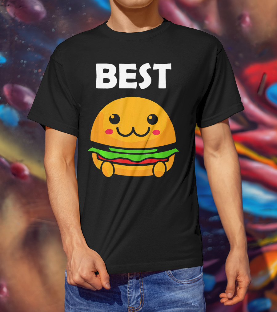 Burger Matching Fries Best Friend Novelty Best Cute Kawaii Face T-Shirt