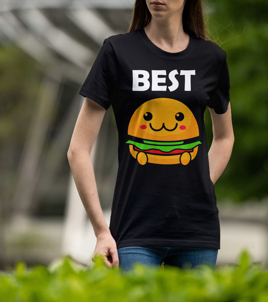 Burger Matching Fries Best Friend Novelty Best Cute Kawaii Face T-Shirt