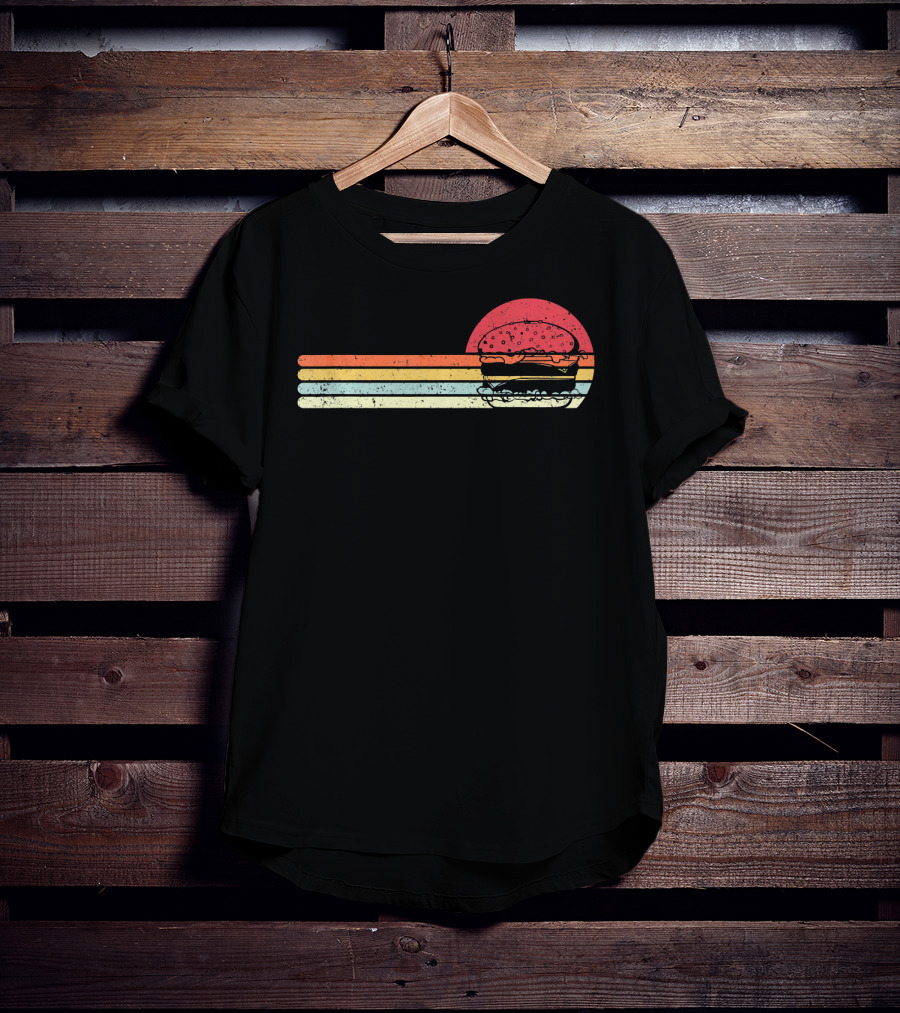 Retro Cheeseburger Sunset Stripes Burger T-Shirt