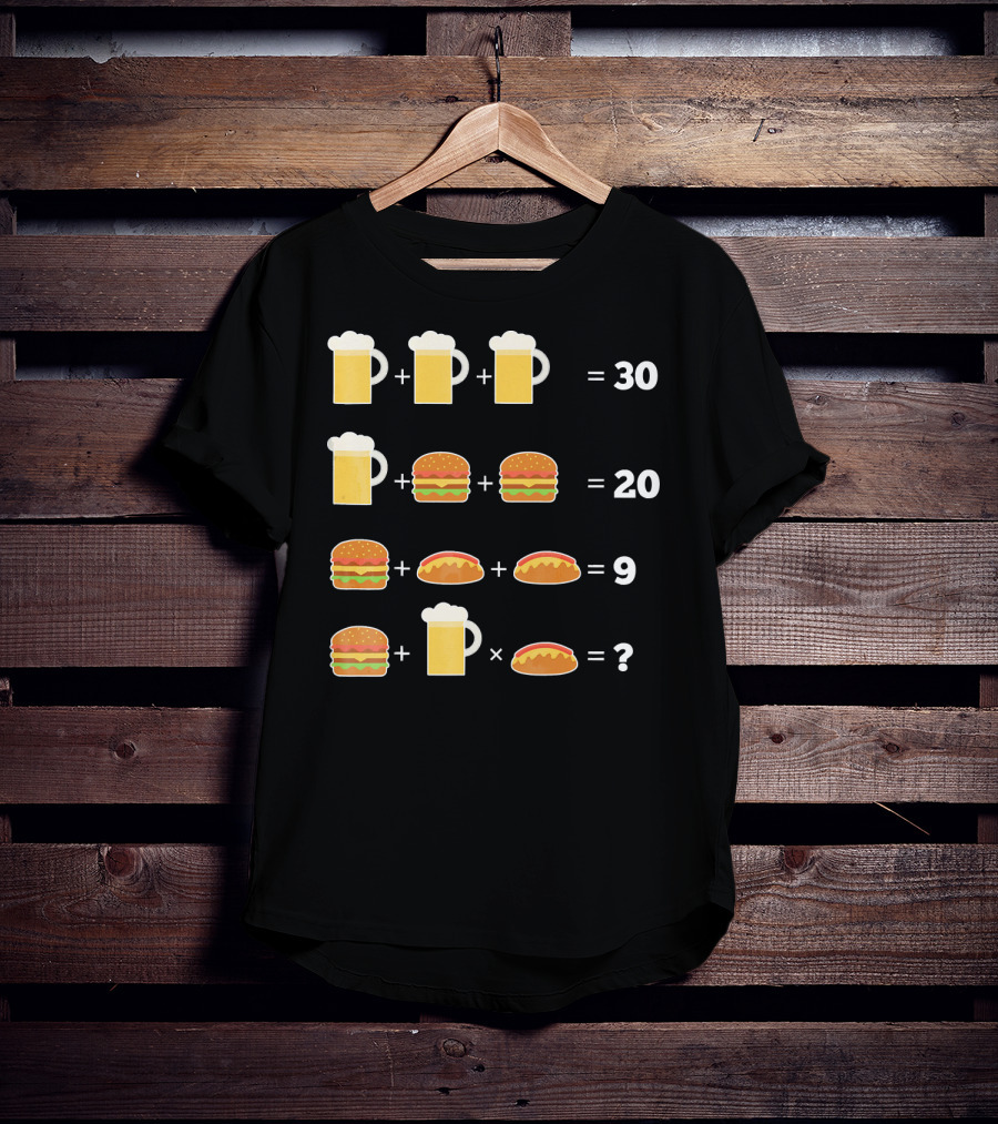 Beer And Hamburger Hot Dog Math Puzzle Equation T-Shirt
