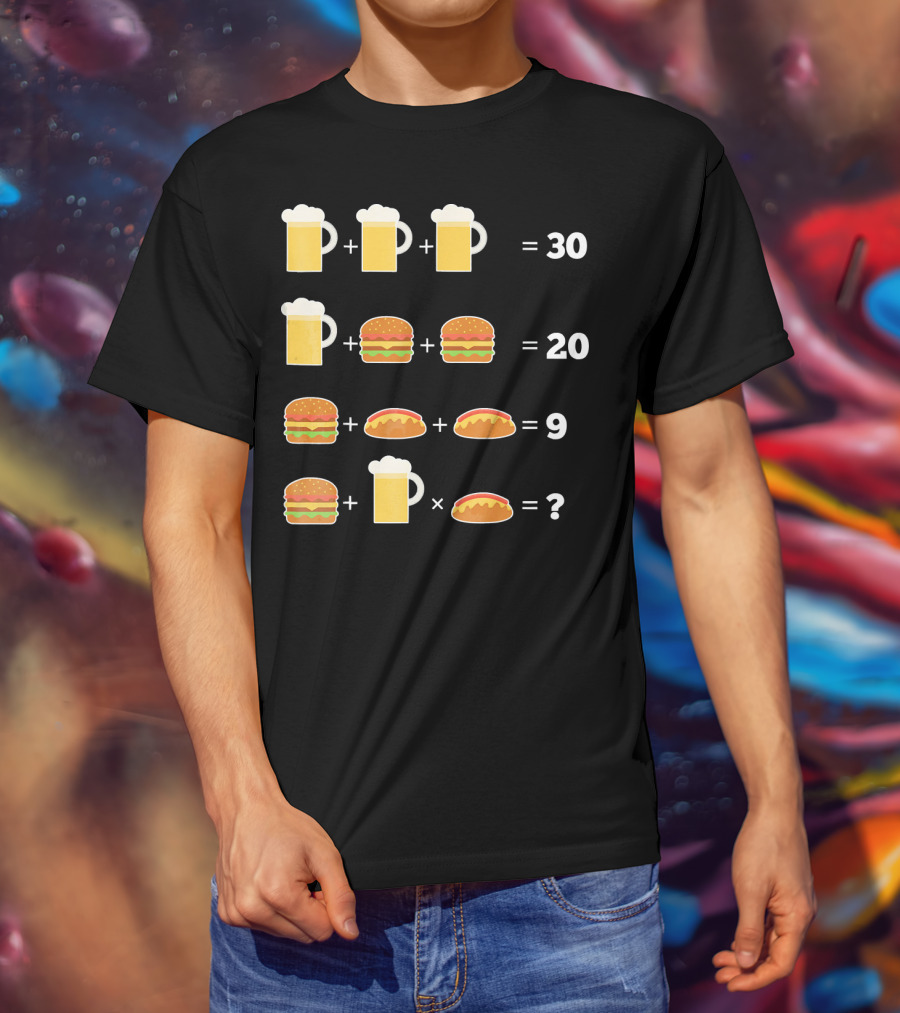 Beer And Hamburger Hot Dog Math Puzzle Equation T-Shirt