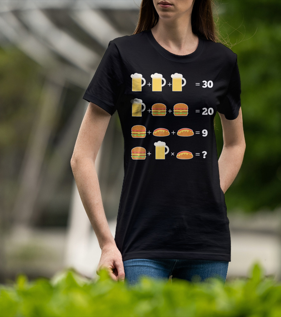 Beer And Hamburger Hot Dog Math Puzzle Equation T-Shirt