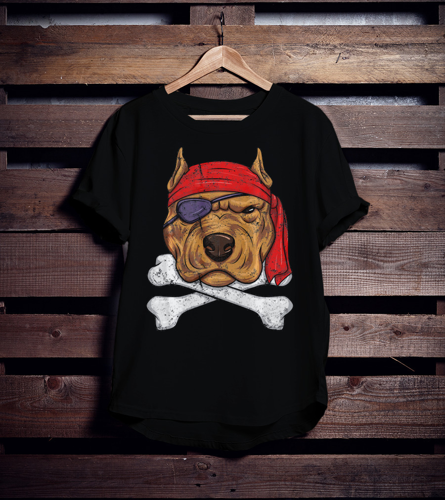 Vintage Pirate Dog Funny Puppy Crossbones Eyepatch Red Bandana T-Shirt