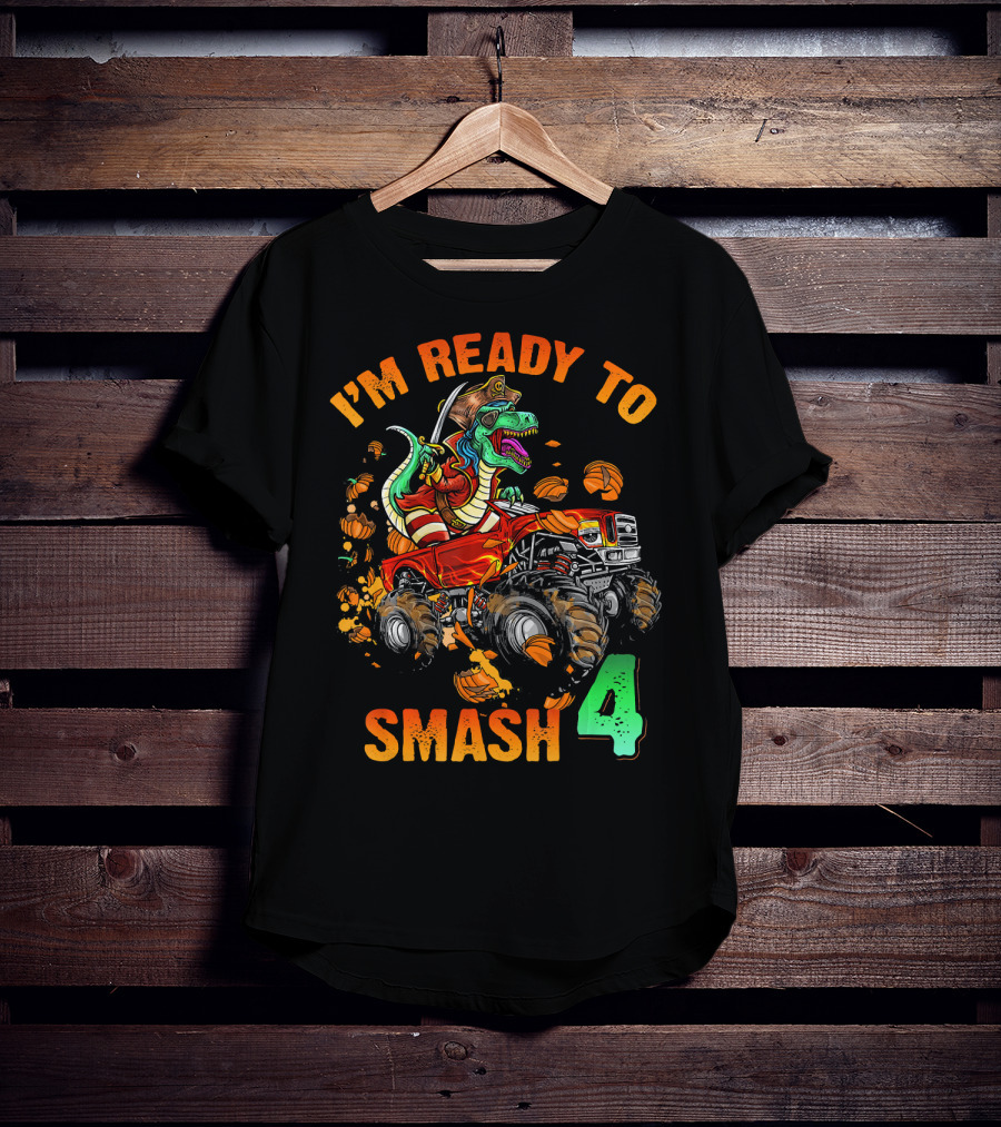 Halloween Pirate Monster Truck Dinosaur I'm Ready To Smash 4 T-Shirt