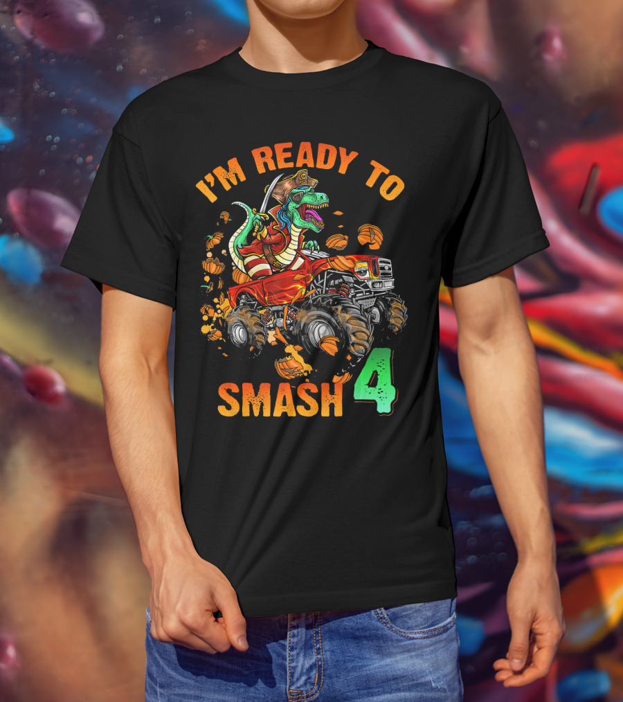 Halloween Pirate Monster Truck Dinosaur I'm Ready To Smash 4 T-Shirt