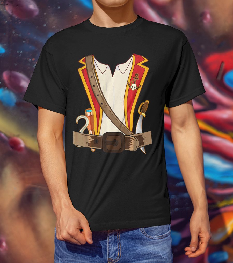 Funny Pirate Halloween Costume With Sword And Telescope T-Shirt