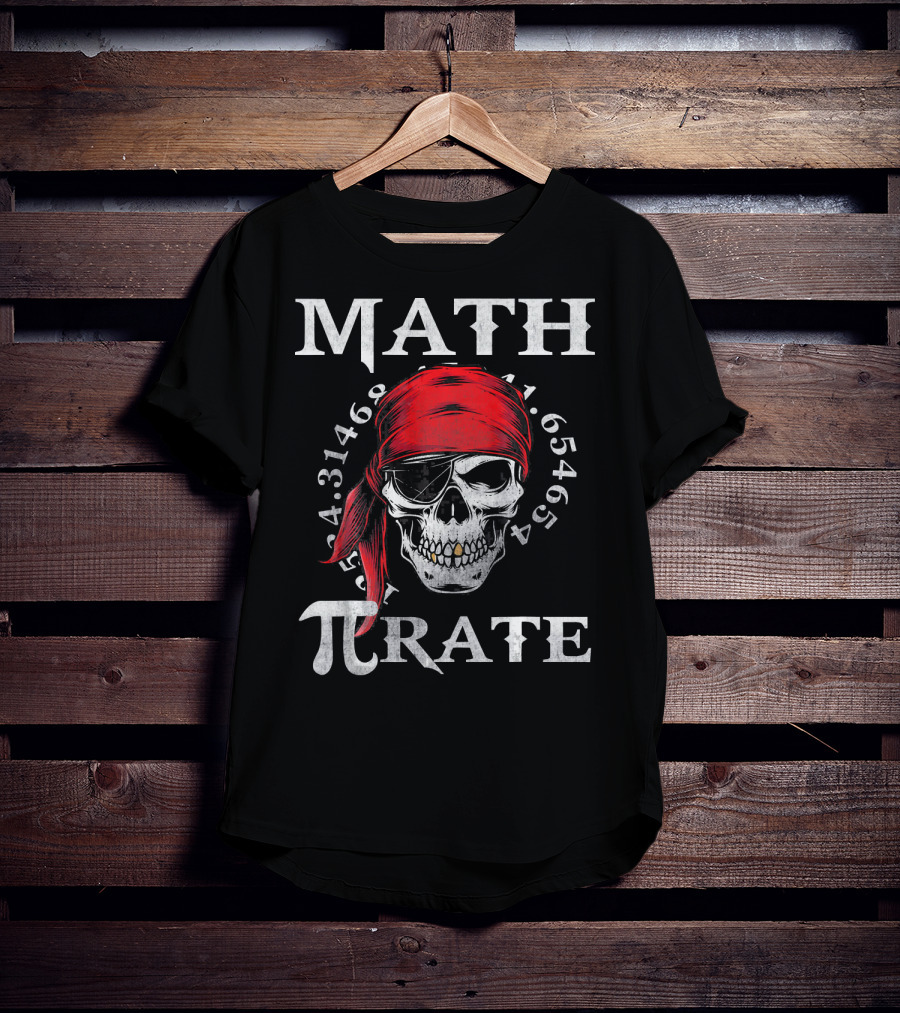 Math Pi-rate Skull With Red Bandana And Numbers T-Shirt