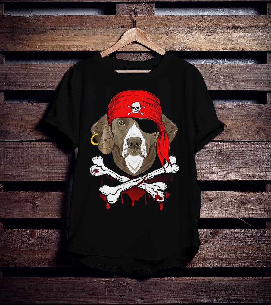 Weimaraner Dog Dad In Pirate Costume With Skull And Crossbones Bandana T-Shirt
