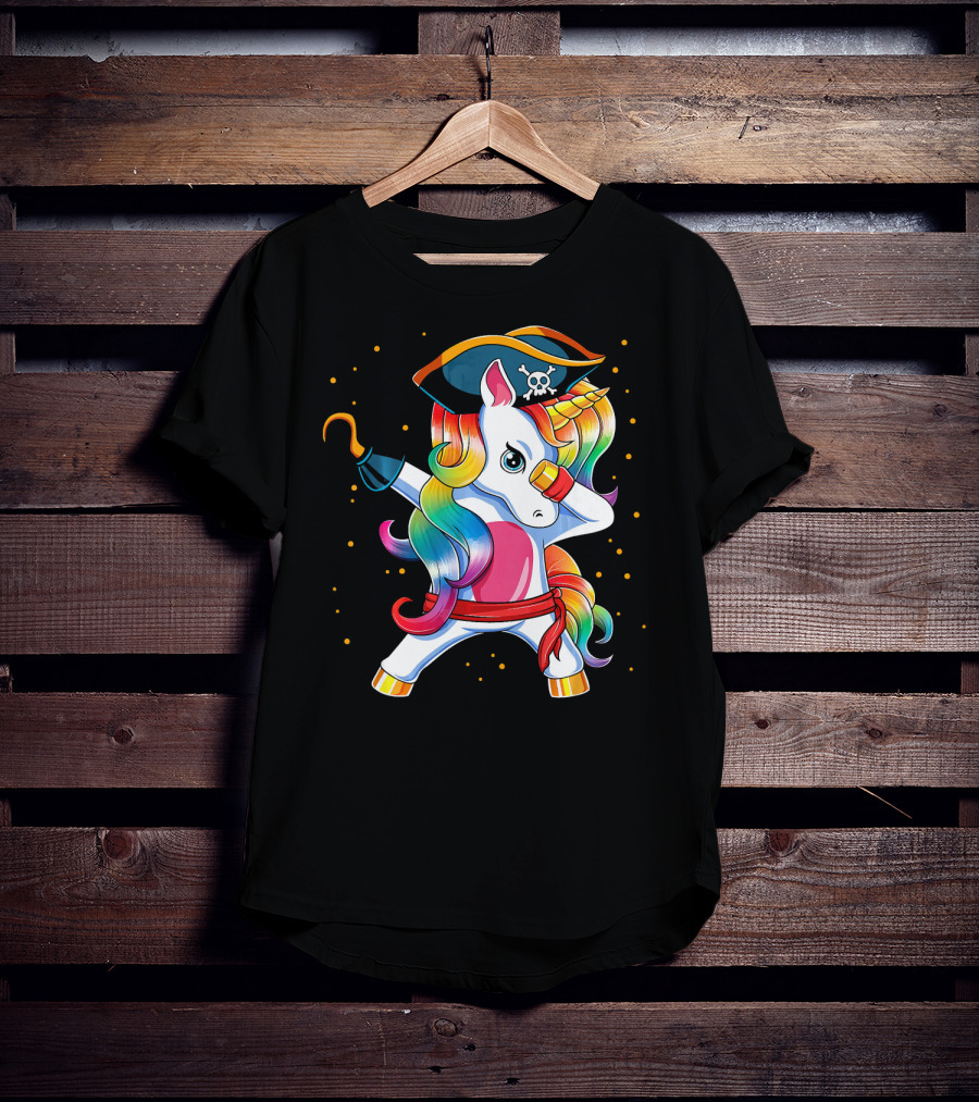 Funny Pirate Unicorn With Rainbow Hair And Eye Patch T-Shirt