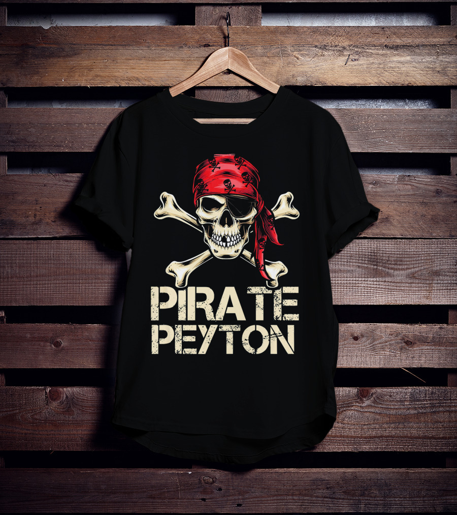 PIRATE PEYTON Skull Crossbones Red Bandana Birthday Personalize T-Shirt