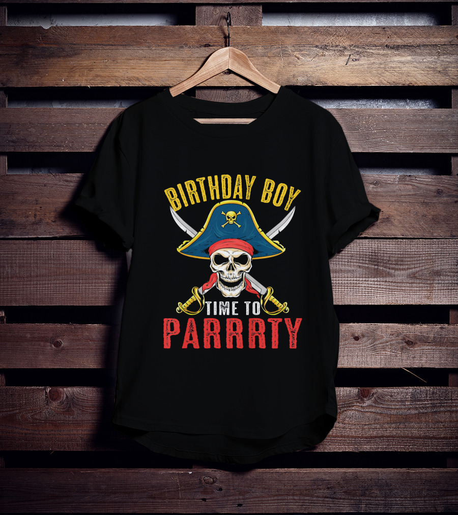 Birthday Boy Pirate Skull Time To Parrrty T-Shirt