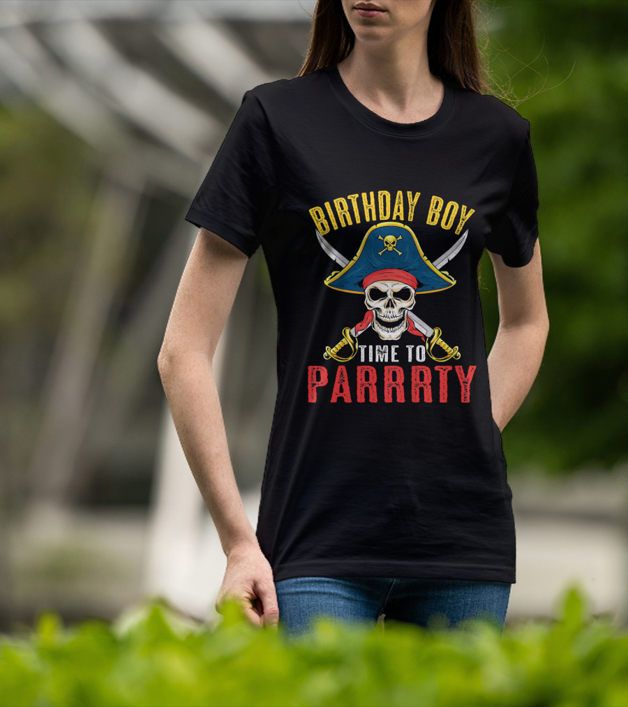 Birthday Boy Pirate Skull Time To Parrrty T-Shirt