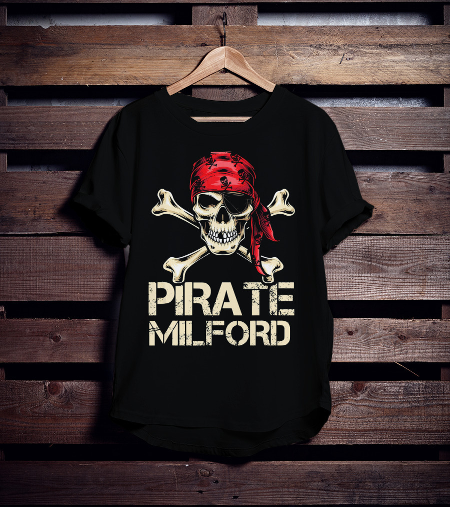 PIRATE MILFORD Skull Crossbones Red Bandana Custom Birthday T-Shirt