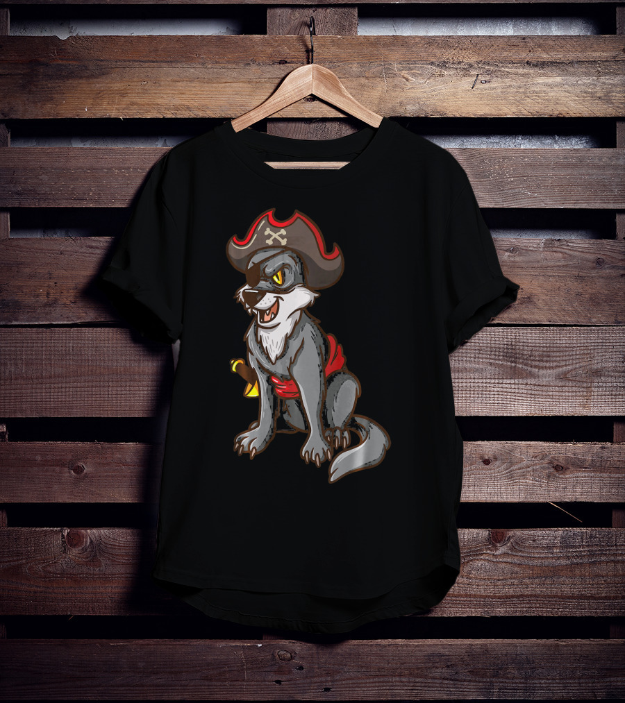 Pirate Wolf Halloween Party Costume With Sword And Hat T-Shirt