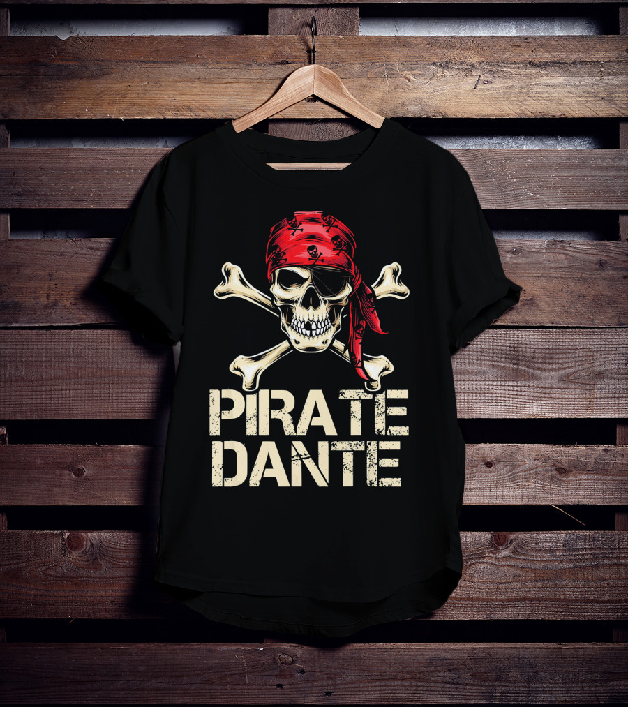 PIRATE DANTE Skull And Crossbones Red Bandana Halloween Birthday T-Shirt