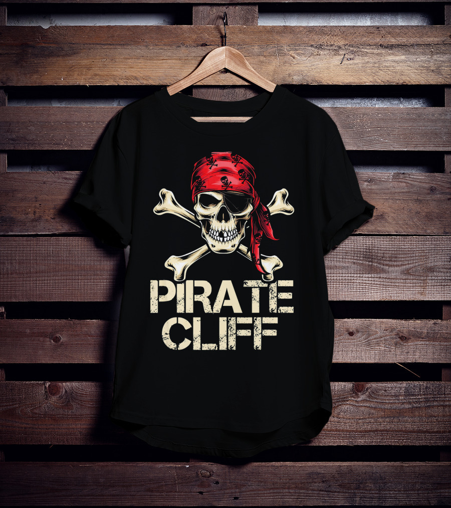 PIRATE CLIFF Skull And Crossbones Red Bandana T-Shirt
