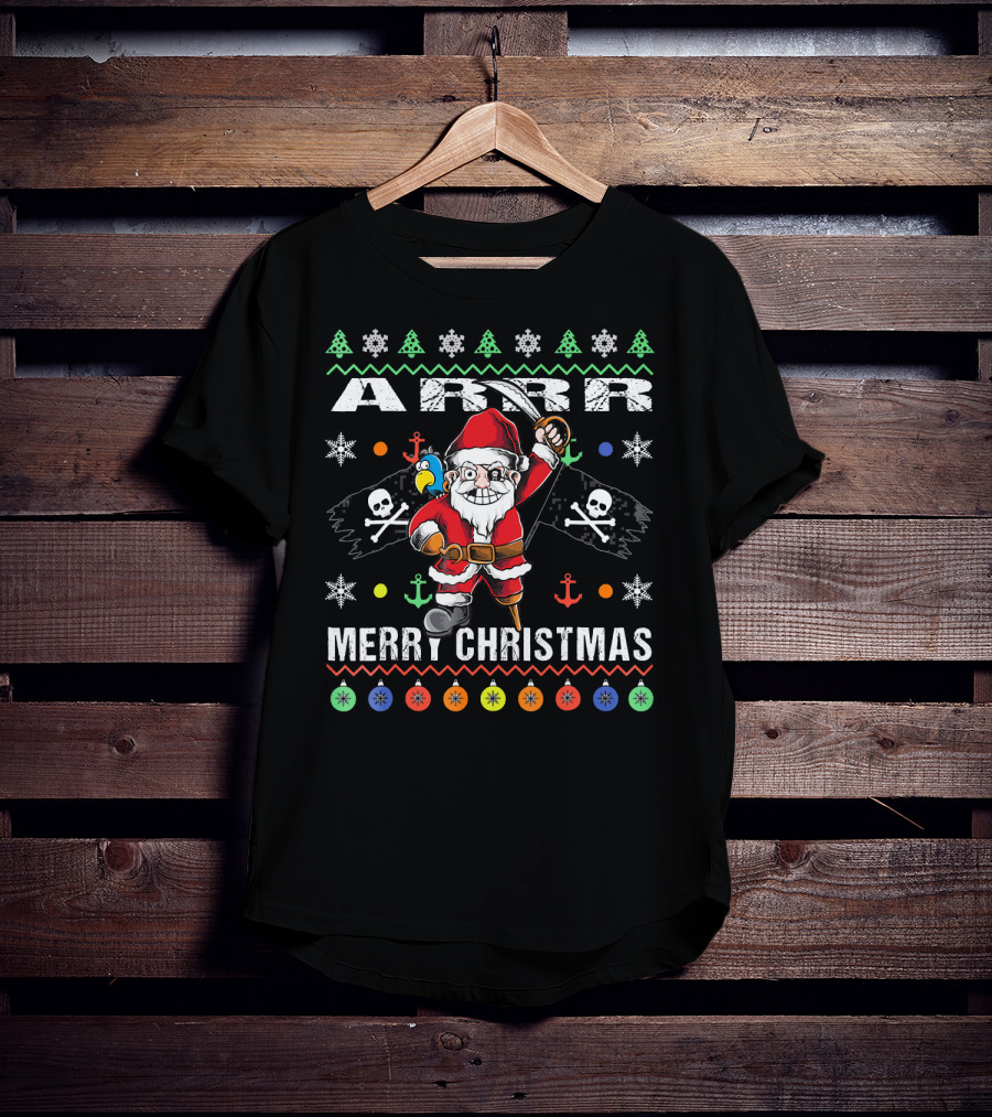 Arr Merry Christmas Pirate Santa Ugly Christmas T-Shirt