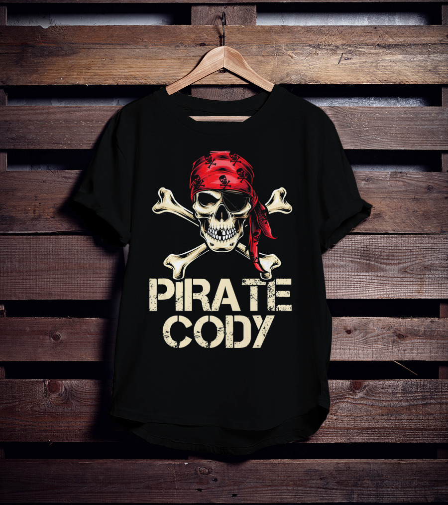 PIRATE CODY Skull Crossbones Red Bandana Birthday T-Shirt