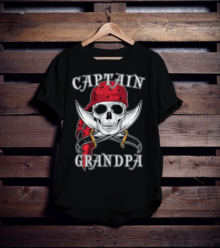 Captain Grandpa Skull Bandana Swords T-Shirt