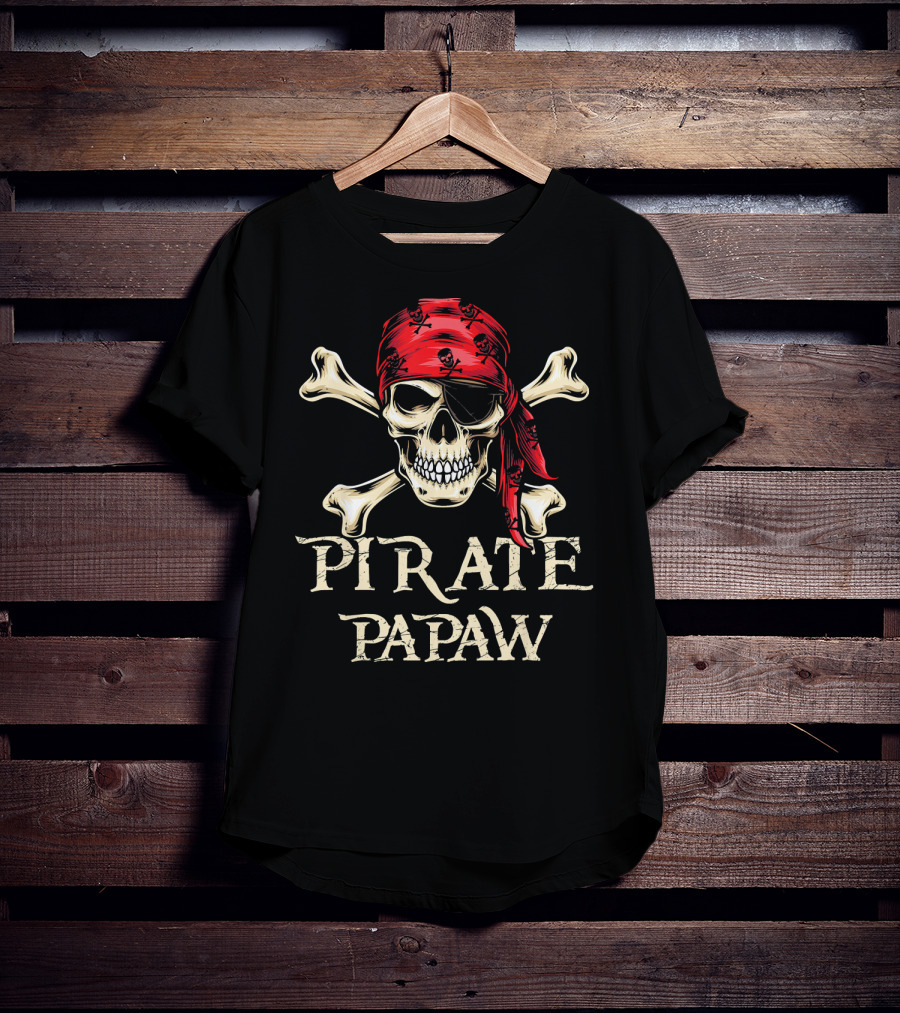 Pirate Papaw Skull Crossbones Red Bandana T-Shirt